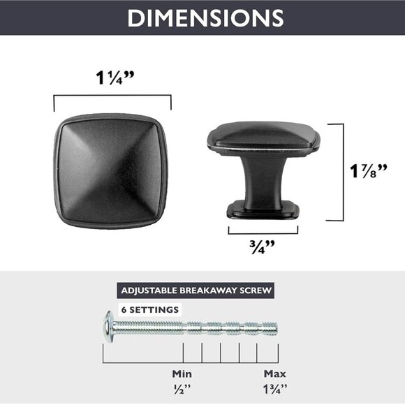 Qty 21 Pack Black Square Cabinet Knobs Dresser Knobs Cupboard Knobs - Picture 8 of 9